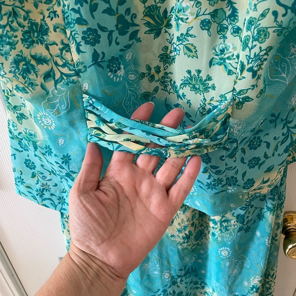 Karin Stevens Size 12 Teal Floral 2-Piece Dress & Jacket Set 🌿💙 - Picture 7 of 8